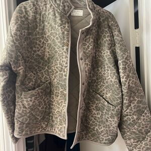 Z Supply Animal Print Teddy Jacket - Gray and Cream